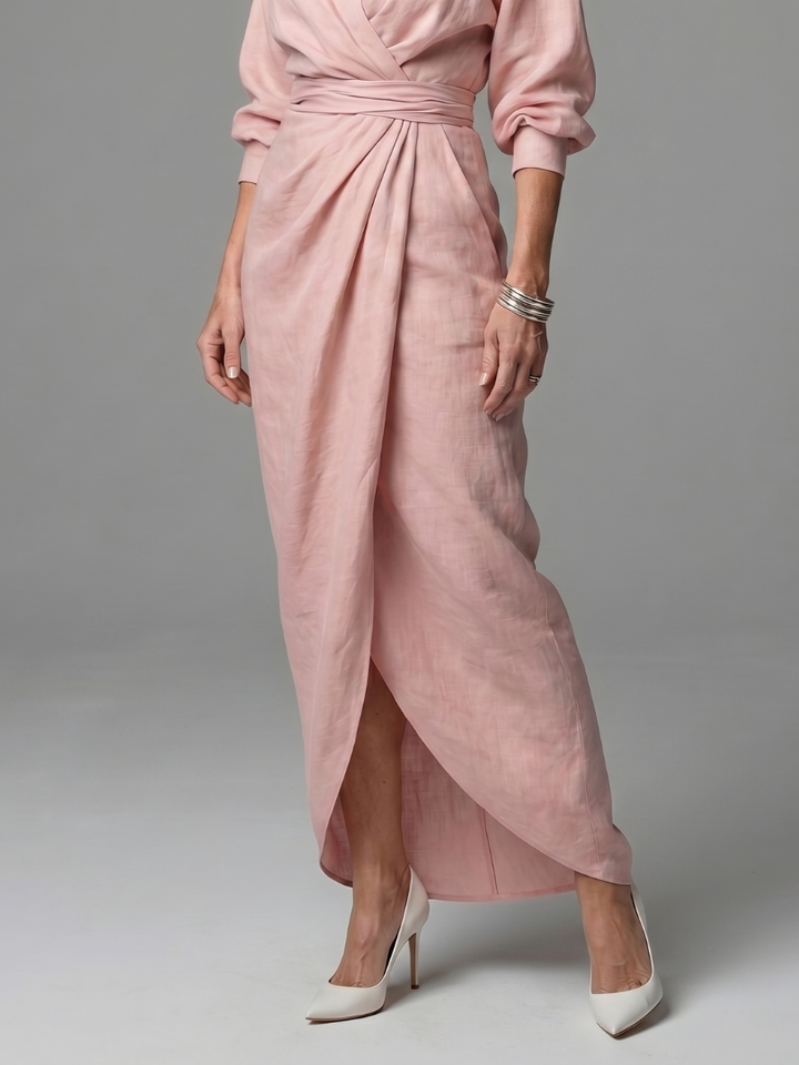 Talia long sleeve draped wrap maxi dress – image 10
