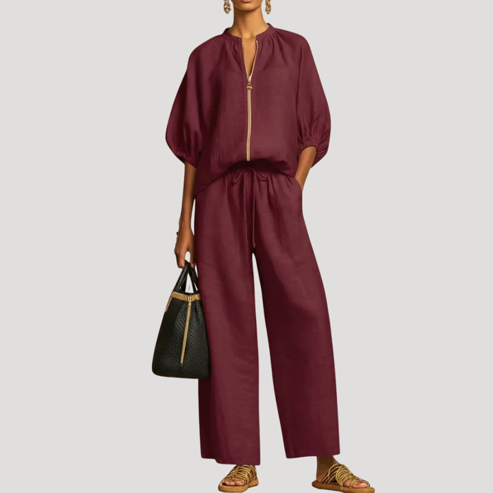 Lilah zip front top and wide leg pants set – image 3