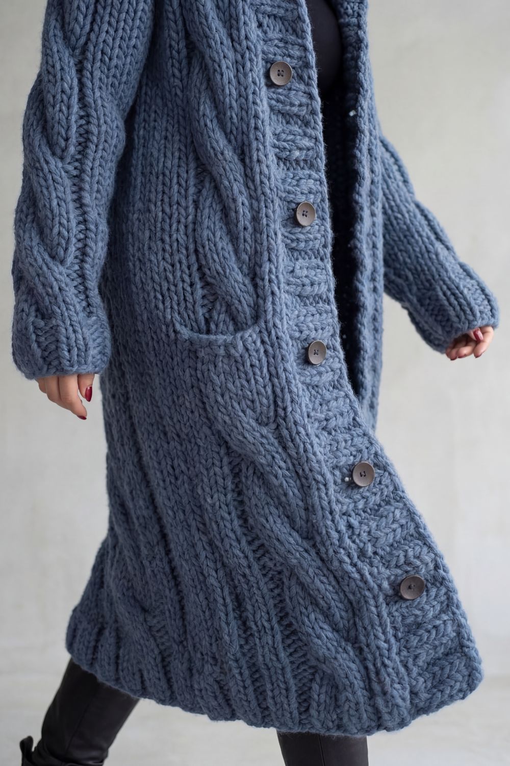 Leah oversized hooded cable knit cardigan coat – image 3