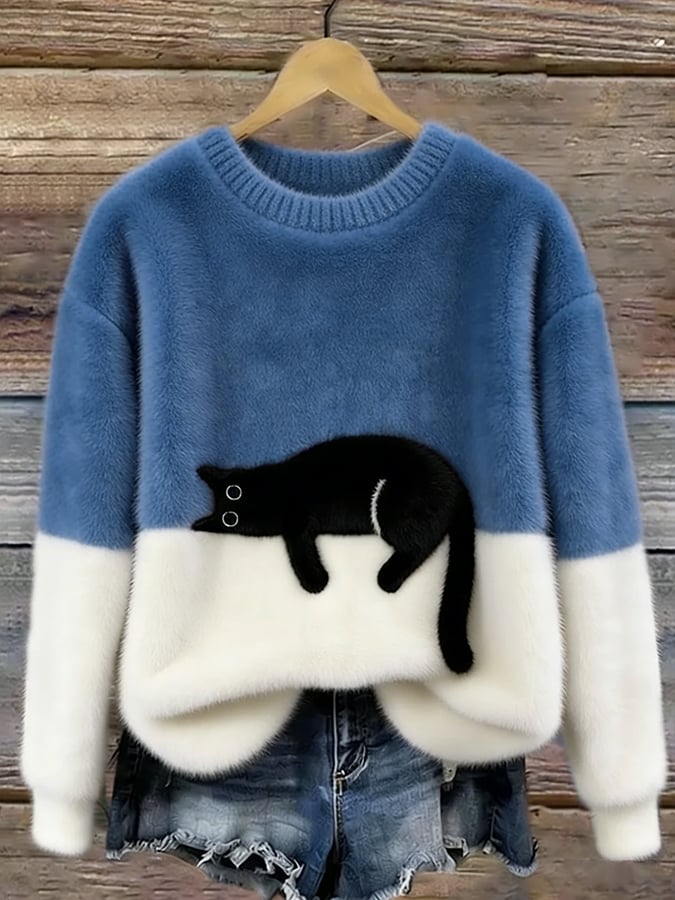 Penny cat print oversized fuzzy knit sweater – image 18
