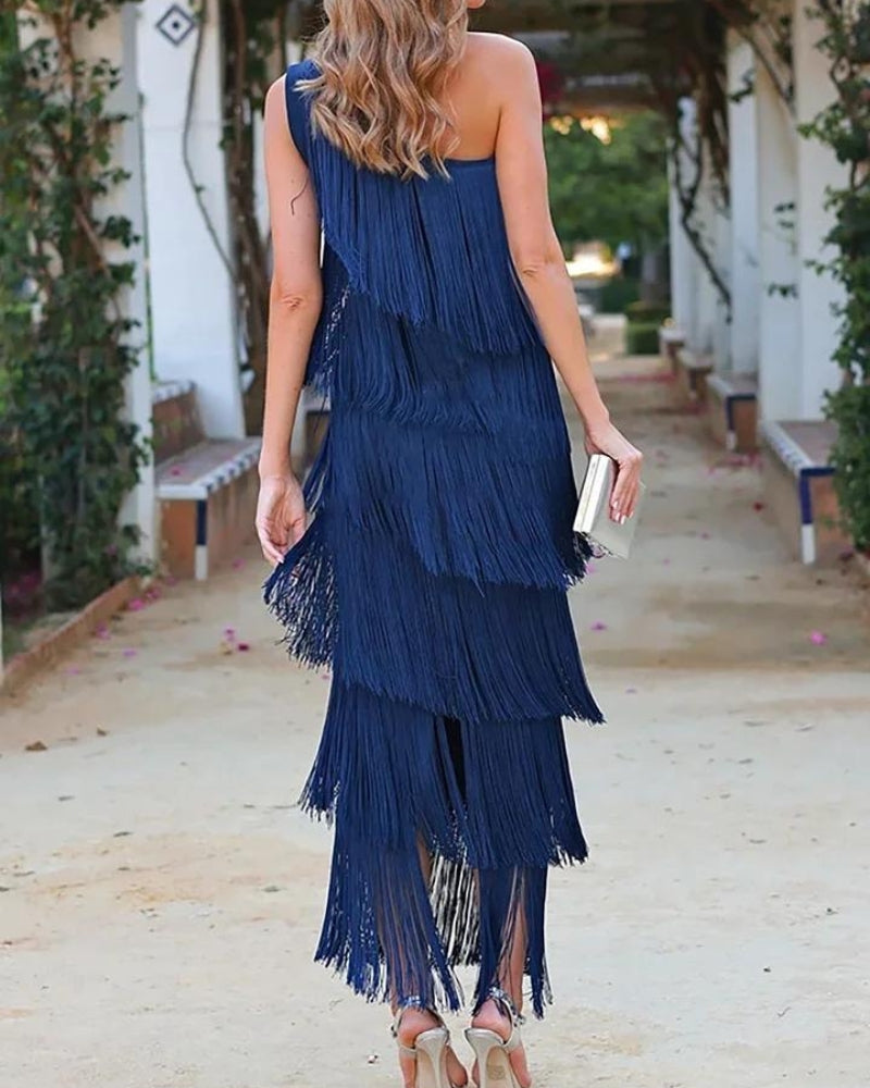 Fleur one shoulder fringe dress – image 6