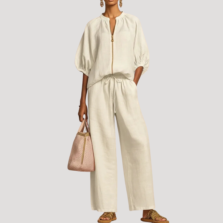 Lilah zip front top and wide leg pants set – image 4