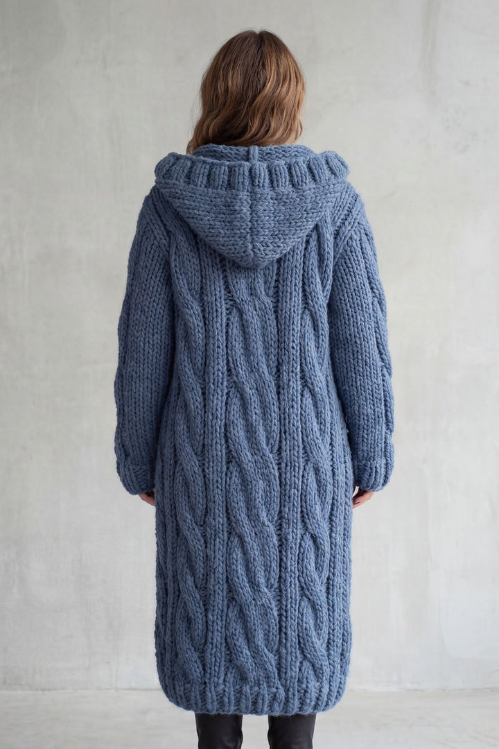 Leah oversized hooded cable knit cardigan coat – image 4