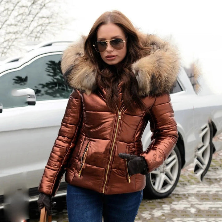 Amina faux fur lined hooded jacket with collar – image 3