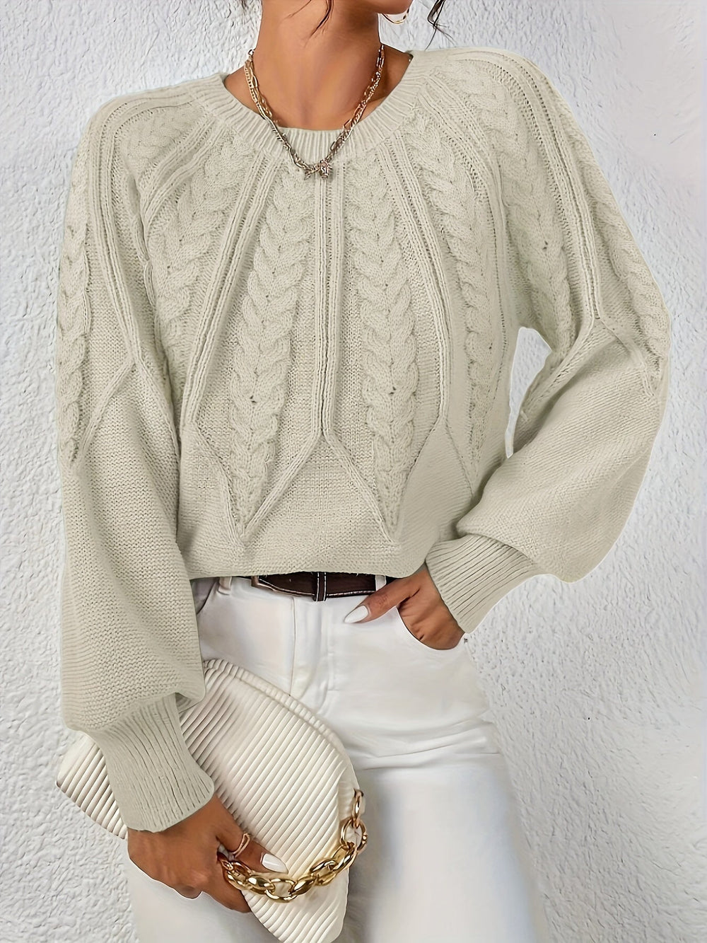 Mabel cable knit balloon sleeve sweater – image 2