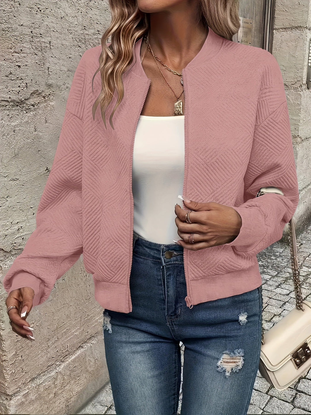 Yvette diamond quilted knit bomber jacket – image 2