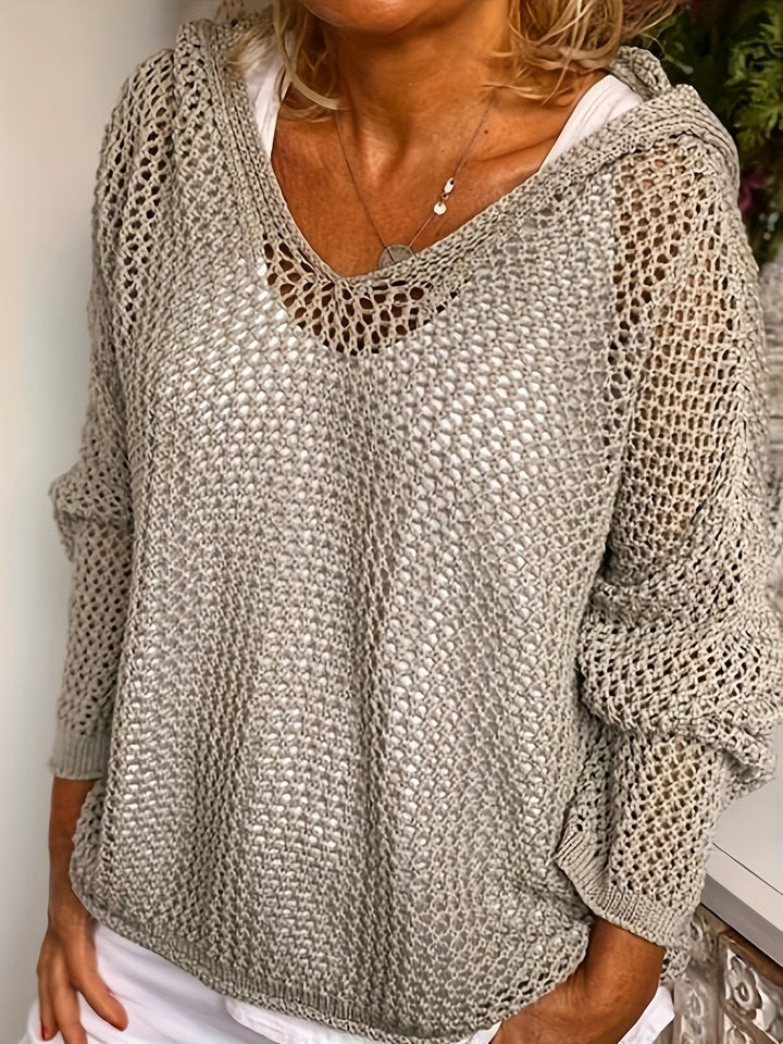 Mallory lightweight open knit hooded sweater – image 3