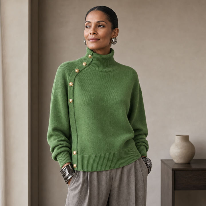 Waverly mock neck sweater with gold buttons – image 6
