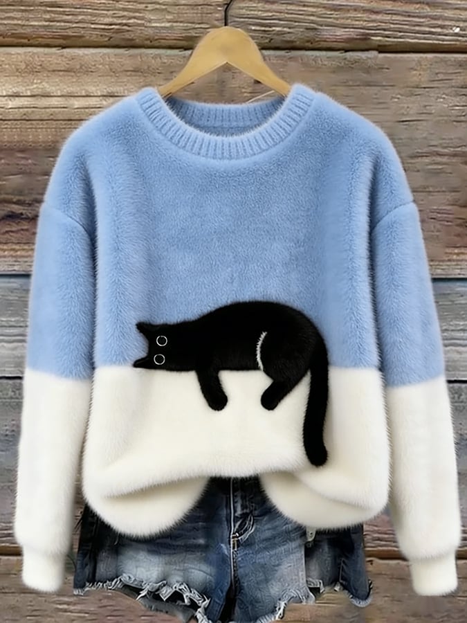 Penny cat print oversized fuzzy knit sweater – image 11