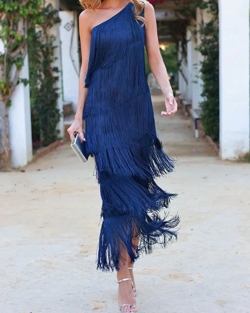 Fleur one shoulder fringe dress – image 4