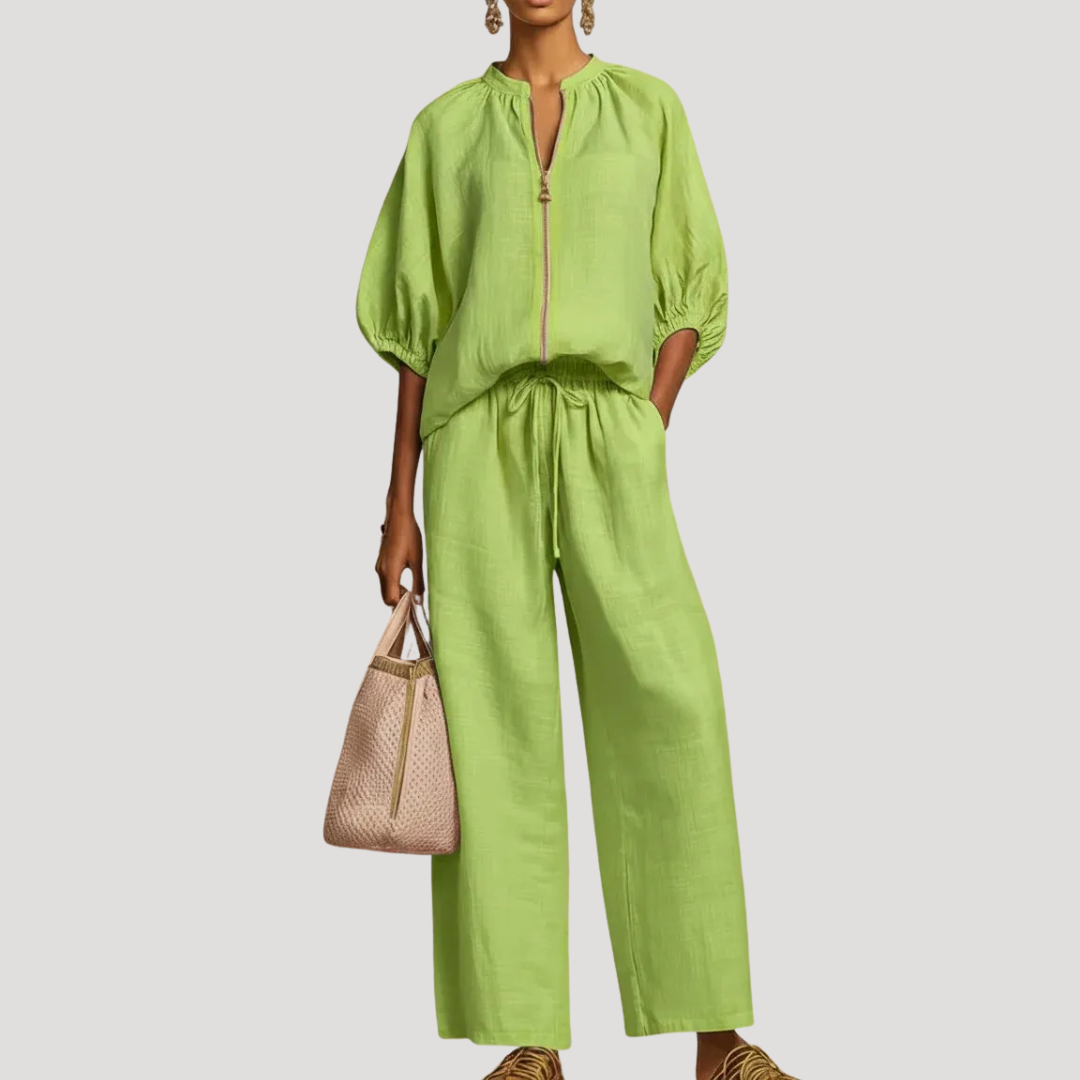 Lilah zip front top and wide leg pants set – image 5