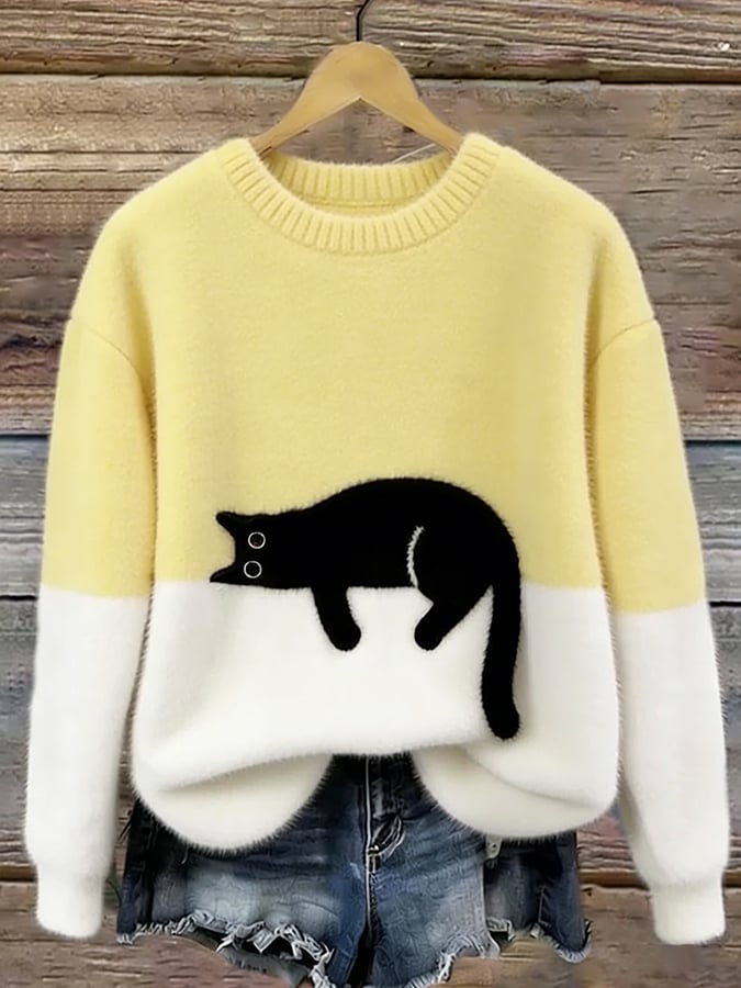 Penny cat print oversized fuzzy knit sweater – image 17