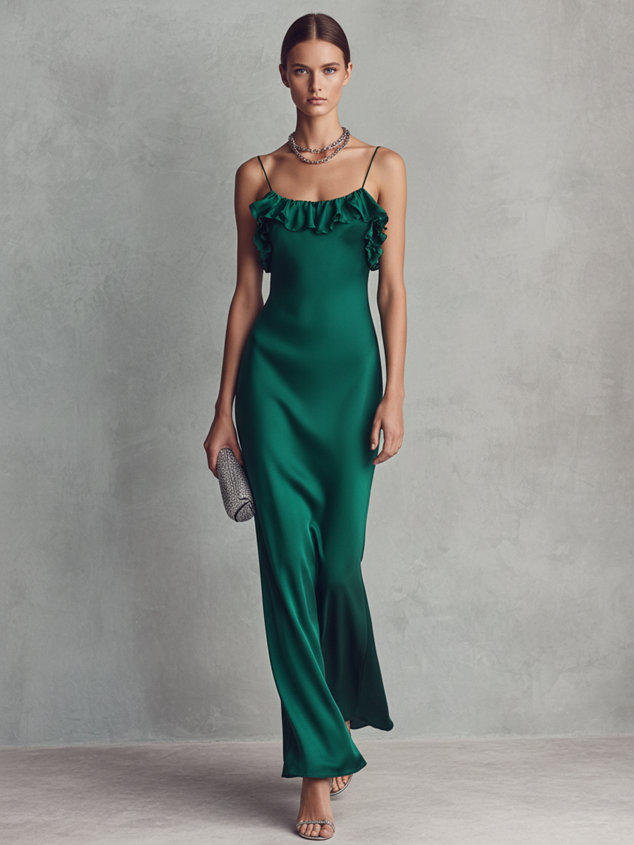Isabella emerald green satin maxi dress – image 2