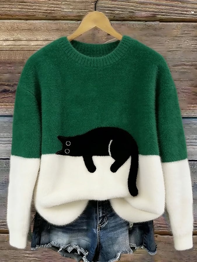 Penny cat print oversized fuzzy knit sweater – image 14
