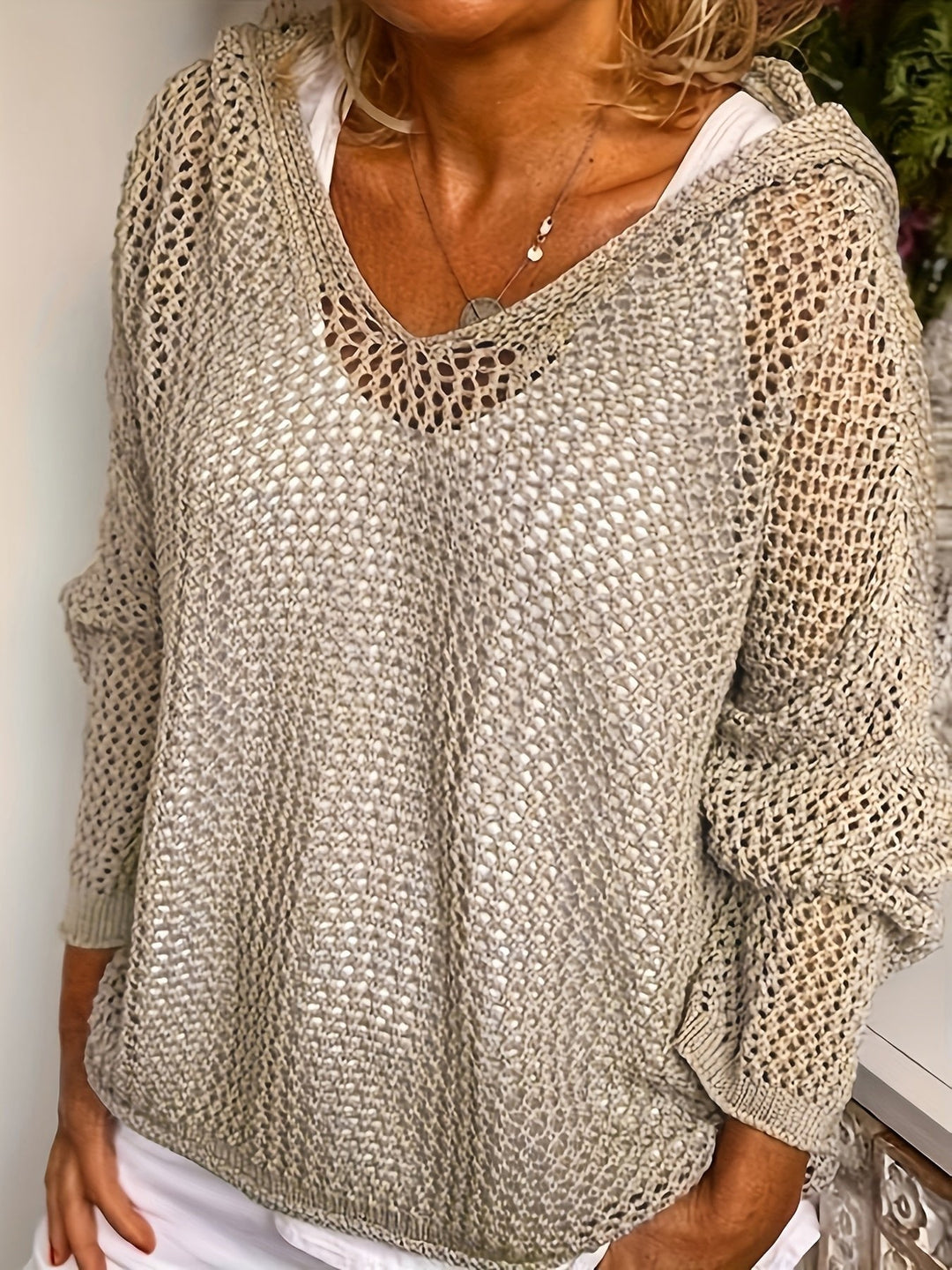Mallory lightweight open knit hooded sweater – image 5