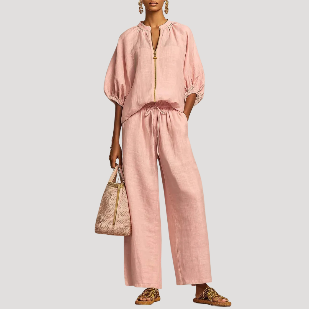 Lilah zip front top and wide leg pants set – image 6