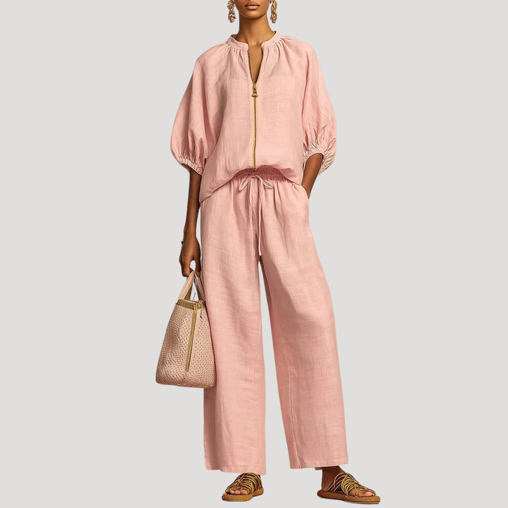 Lilah zip front top and wide leg pants set – image 6
