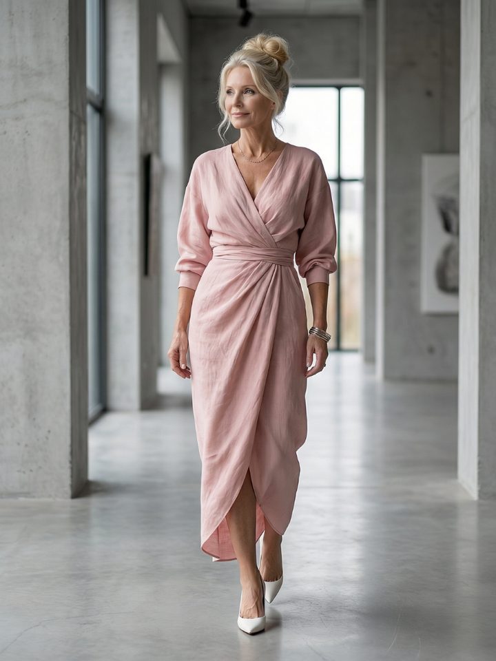 Talia long sleeve draped wrap maxi dress – image 12