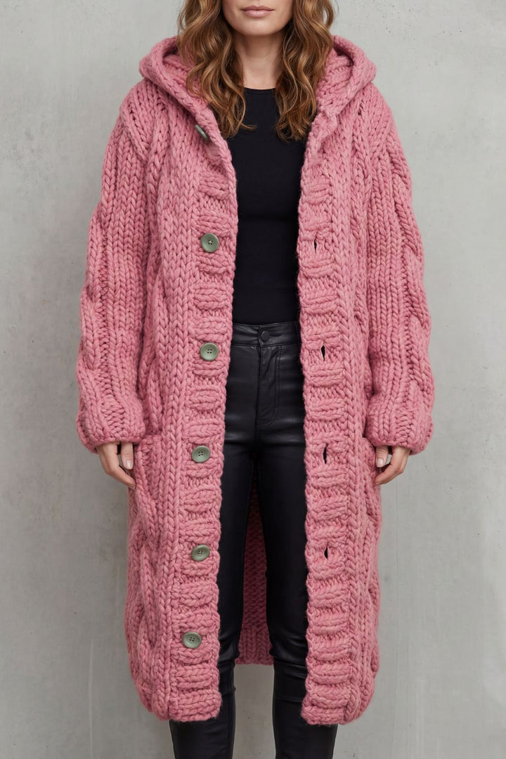 Leah oversized hooded cable knit cardigan coat – image 5