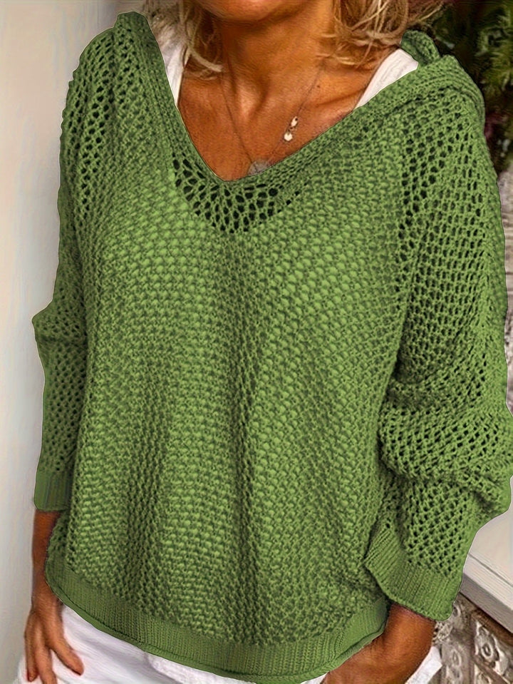 Mallory lightweight open knit hooded sweater – image 2