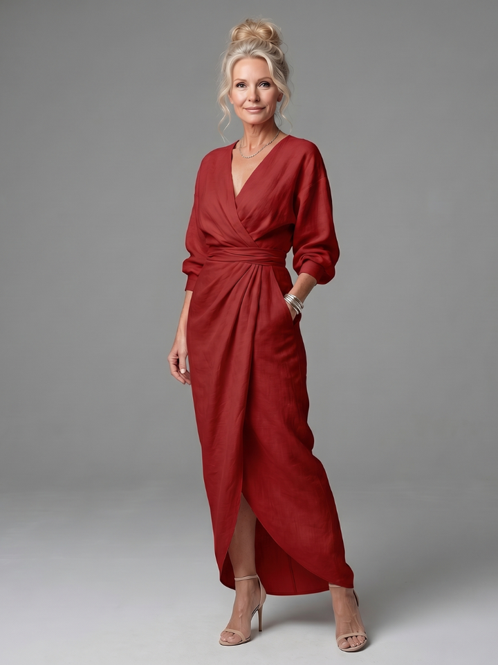 Talia long sleeve draped wrap maxi dress – image 13