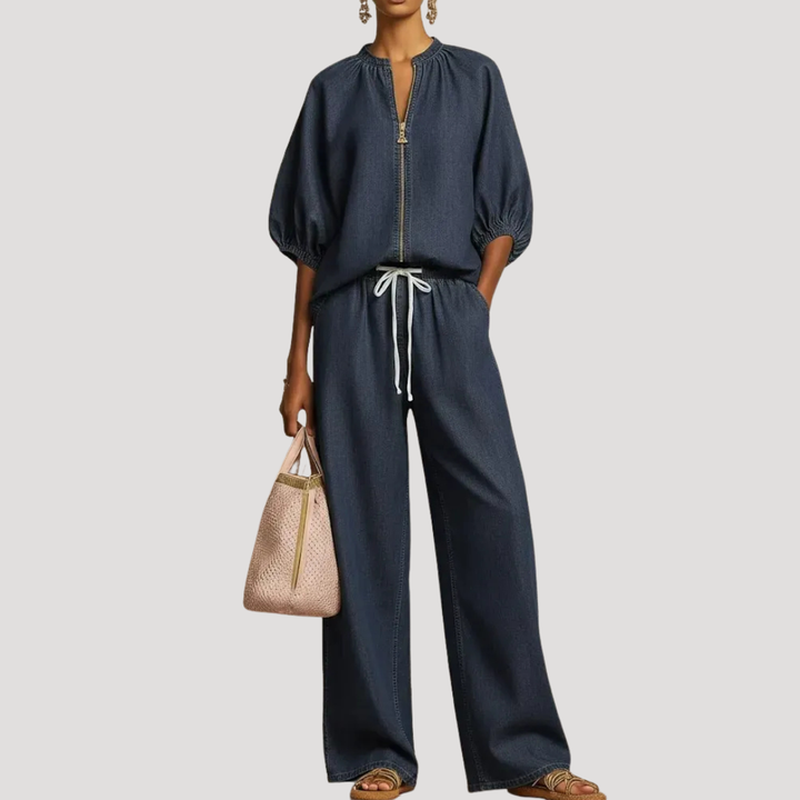 Lilah zip front top and wide leg pants set – image 7