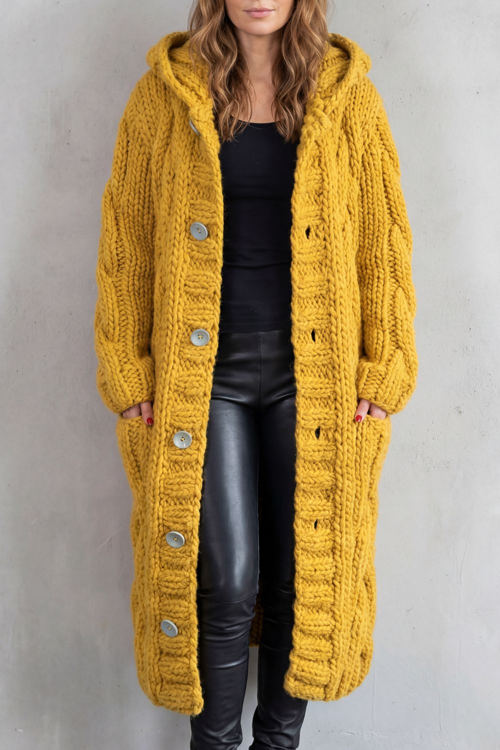 Leah oversized hooded cable knit cardigan coat – image 6
