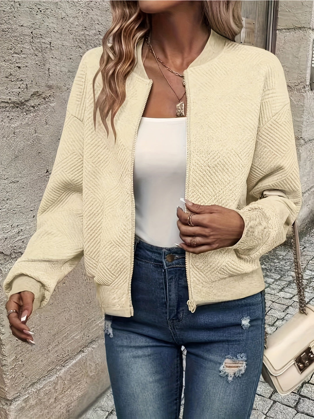 Yvette diamond quilted knit bomber jacket – image 7