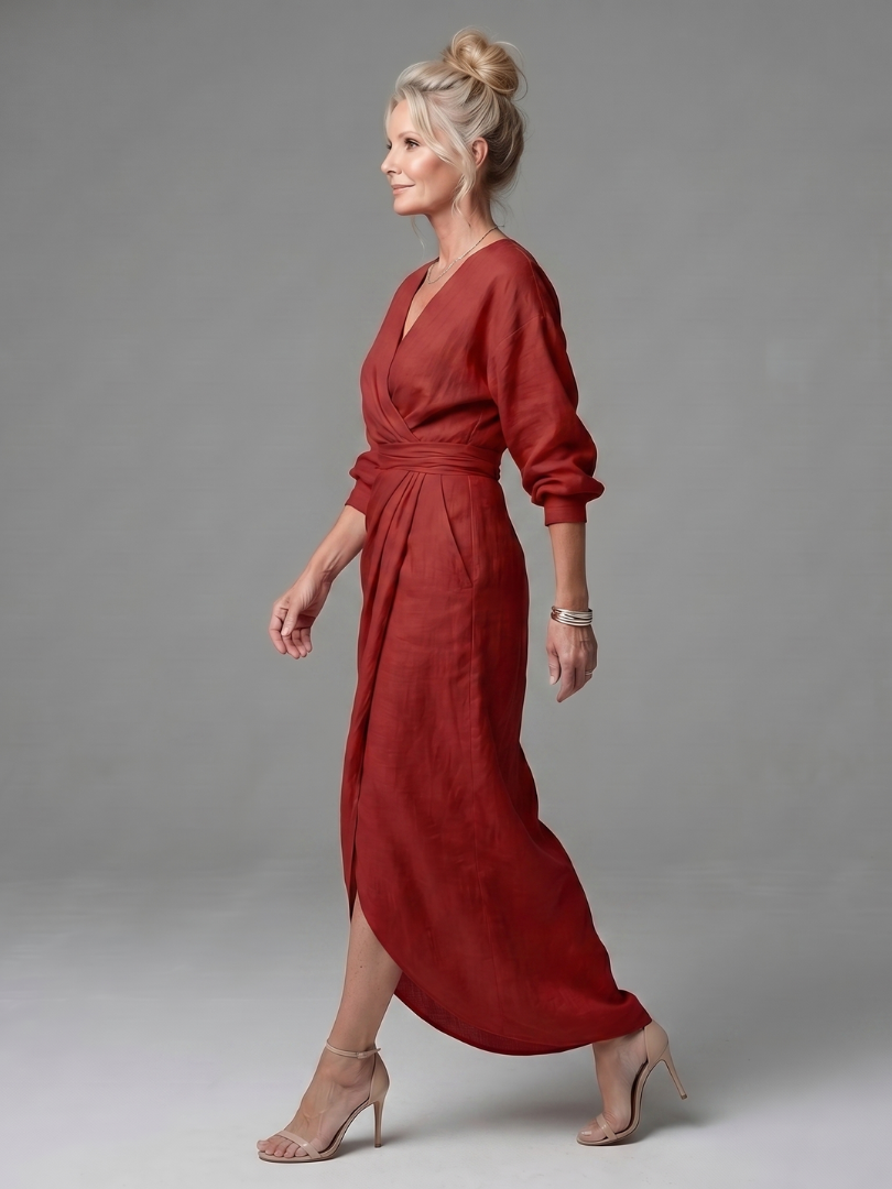 Talia long sleeve draped wrap maxi dress – image 14