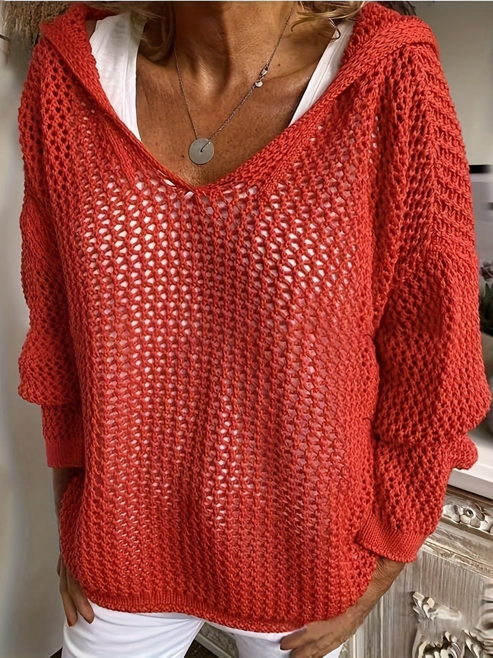 Mallory lightweight open knit hooded sweater