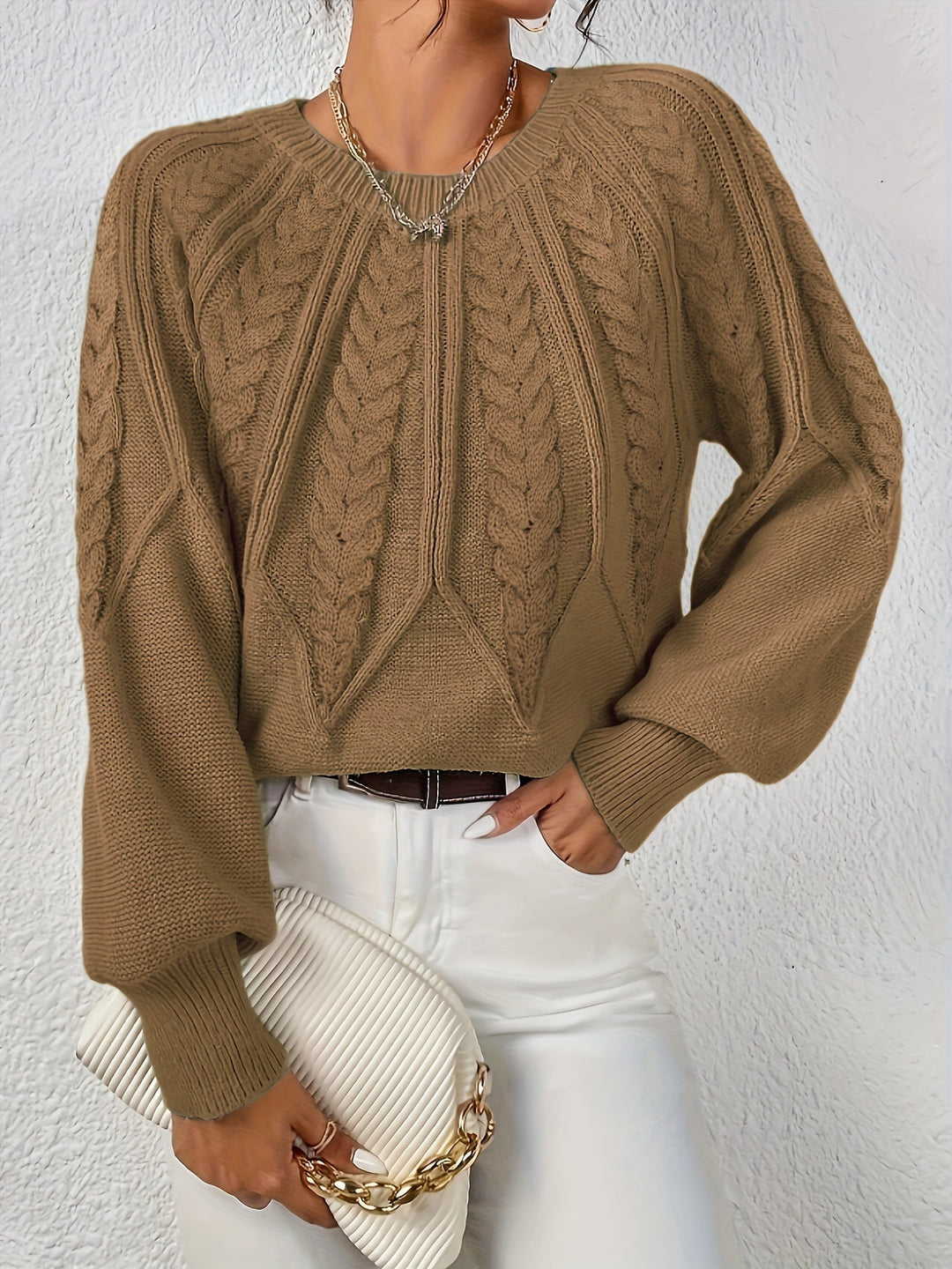 Mabel cable knit balloon sleeve sweater