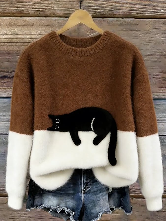 Penny cat print oversized fuzzy knit sweater – image 19