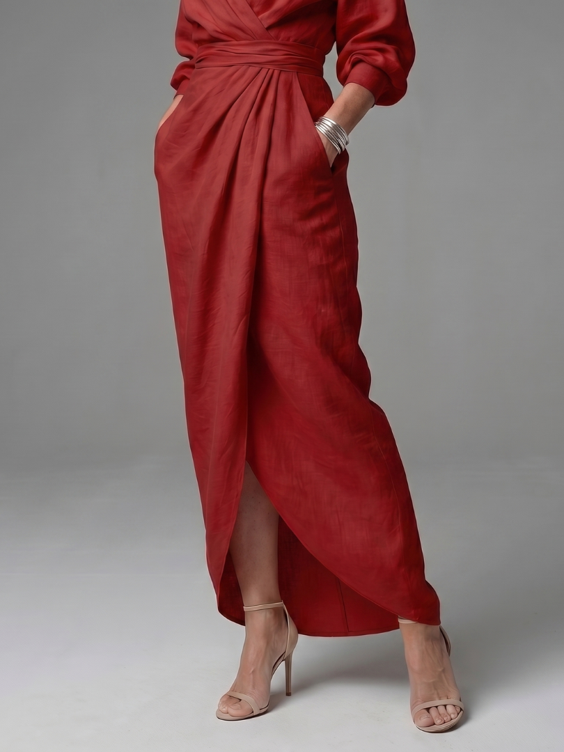Talia long sleeve draped wrap maxi dress – image 15