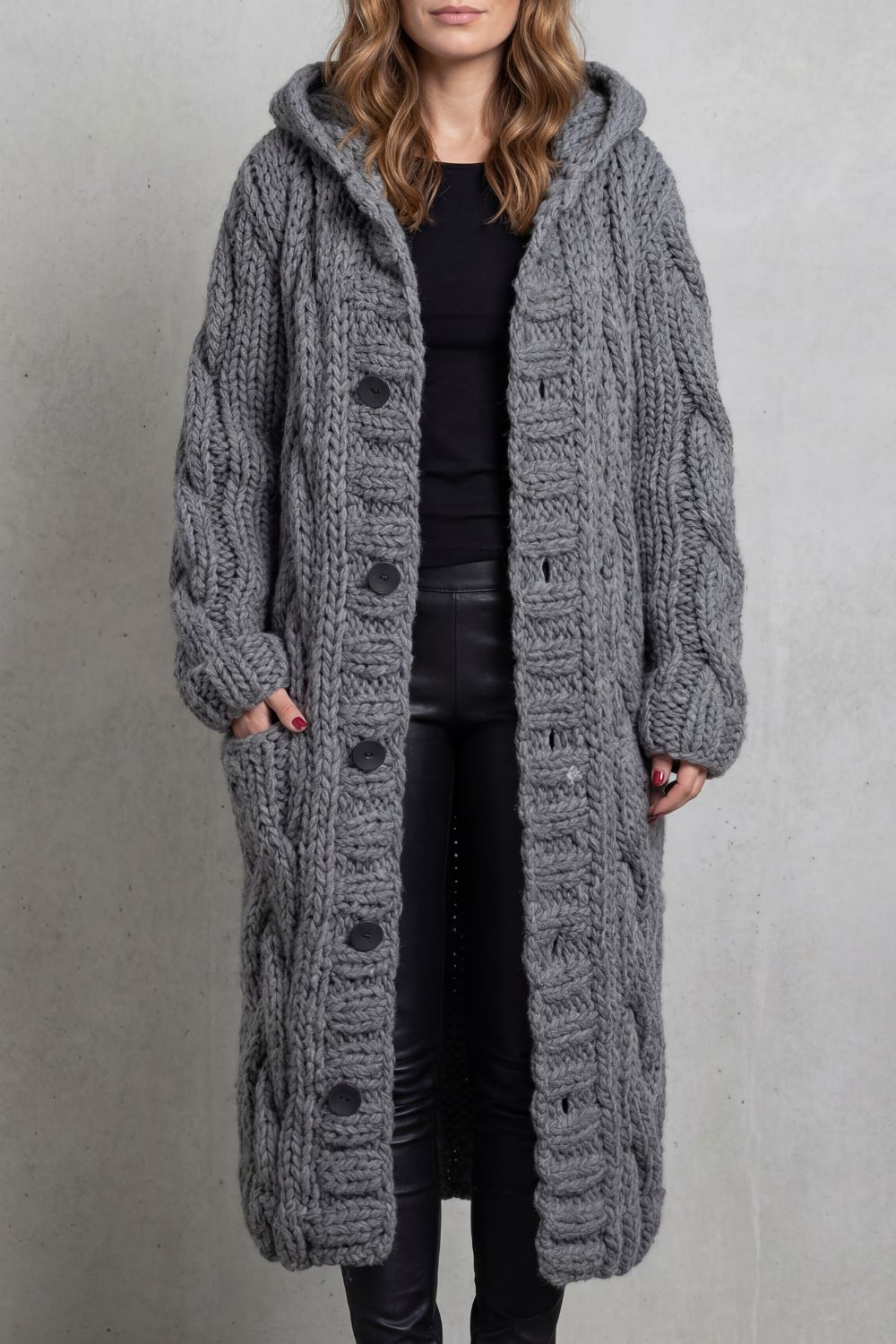 Leah oversized hooded cable knit cardigan coat – image 8