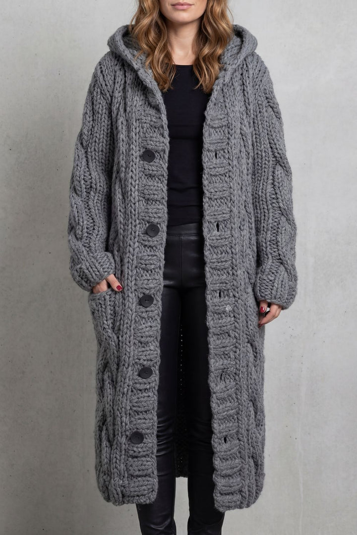 Leah oversized hooded cable knit cardigan coat – image 8