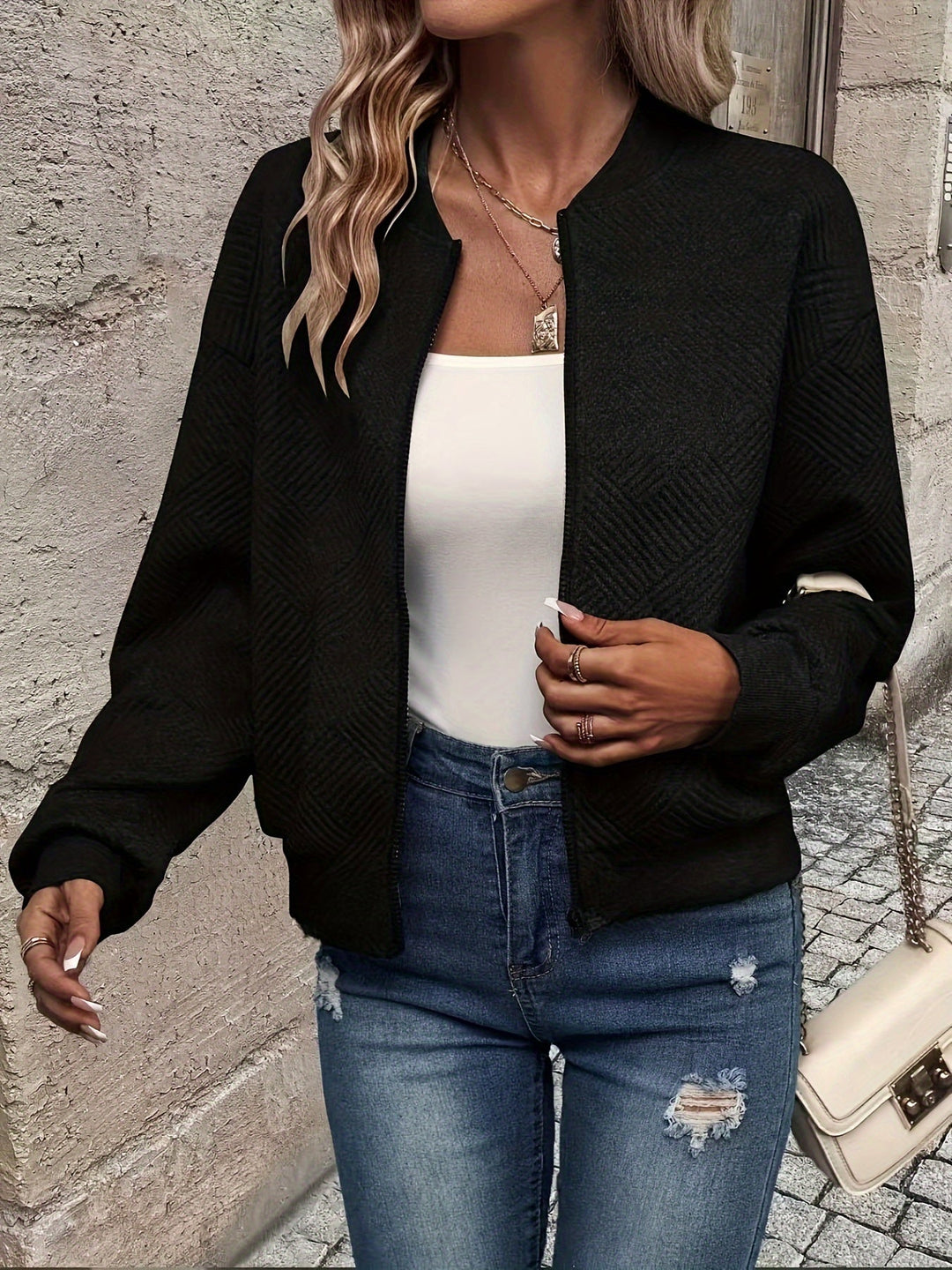 Yvette diamond quilted knit bomber jacket – image 4