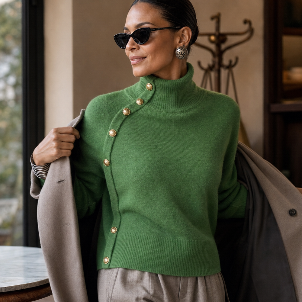 Waverly mock neck sweater with gold buttons – image 9