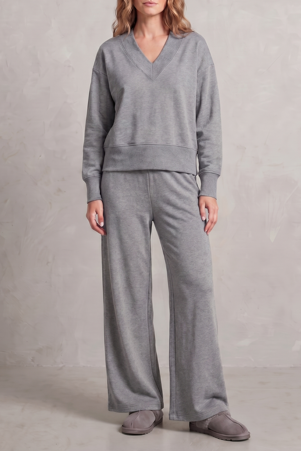 Haven relaxed v neck top and wide leg pants set