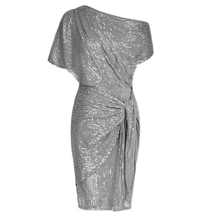 Cassandra asymmetric wrap sequin dress – image 7