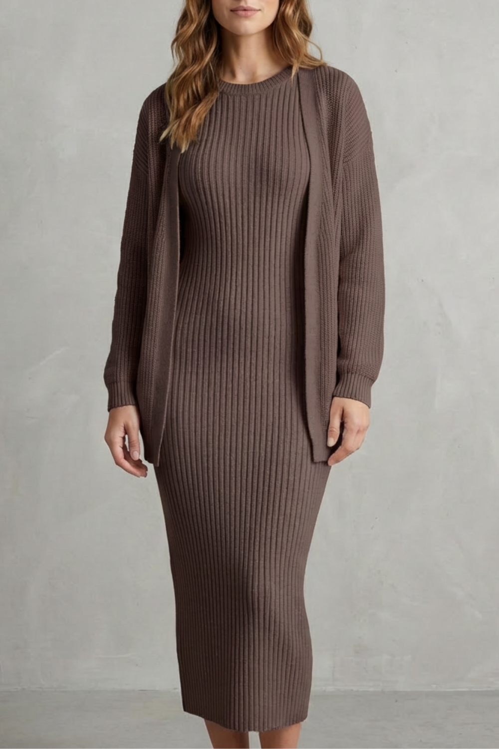 Annika ribbed knit midi dress and cardigan set – image 13