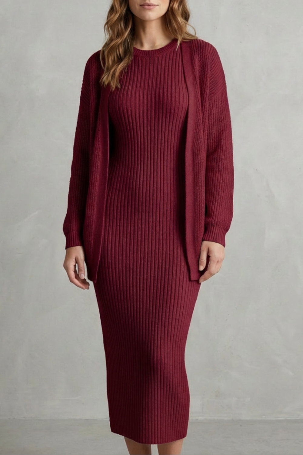 Annika ribbed knit midi dress and cardigan set – image 19