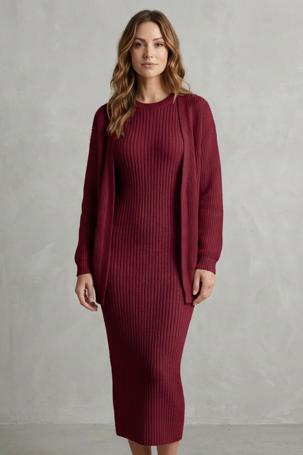 Annika ribbed knit midi dress and cardigan set – image 20