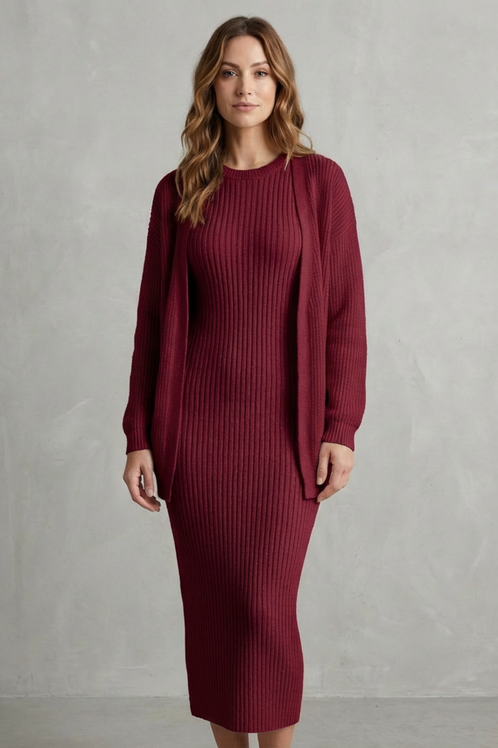 Annika ribbed knit midi dress and cardigan set – image 20