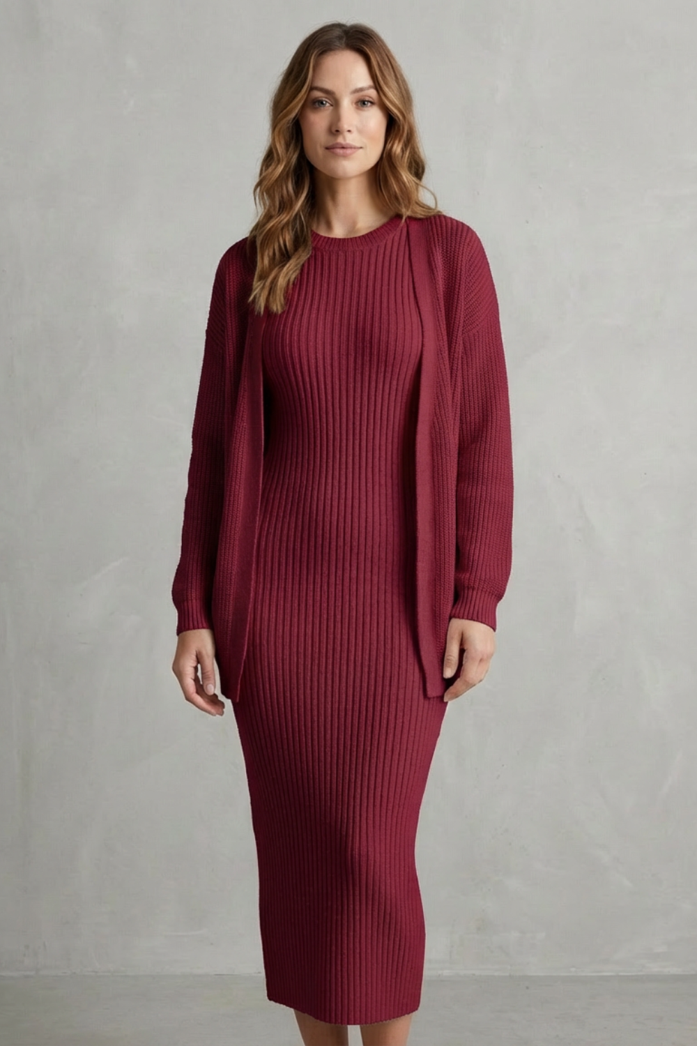 Annika ribbed knit midi dress and cardigan set – image 22