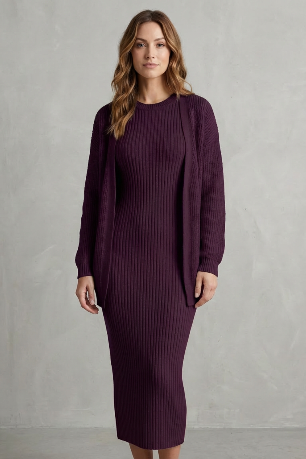 Annika ribbed knit midi dress and cardigan set – image 24