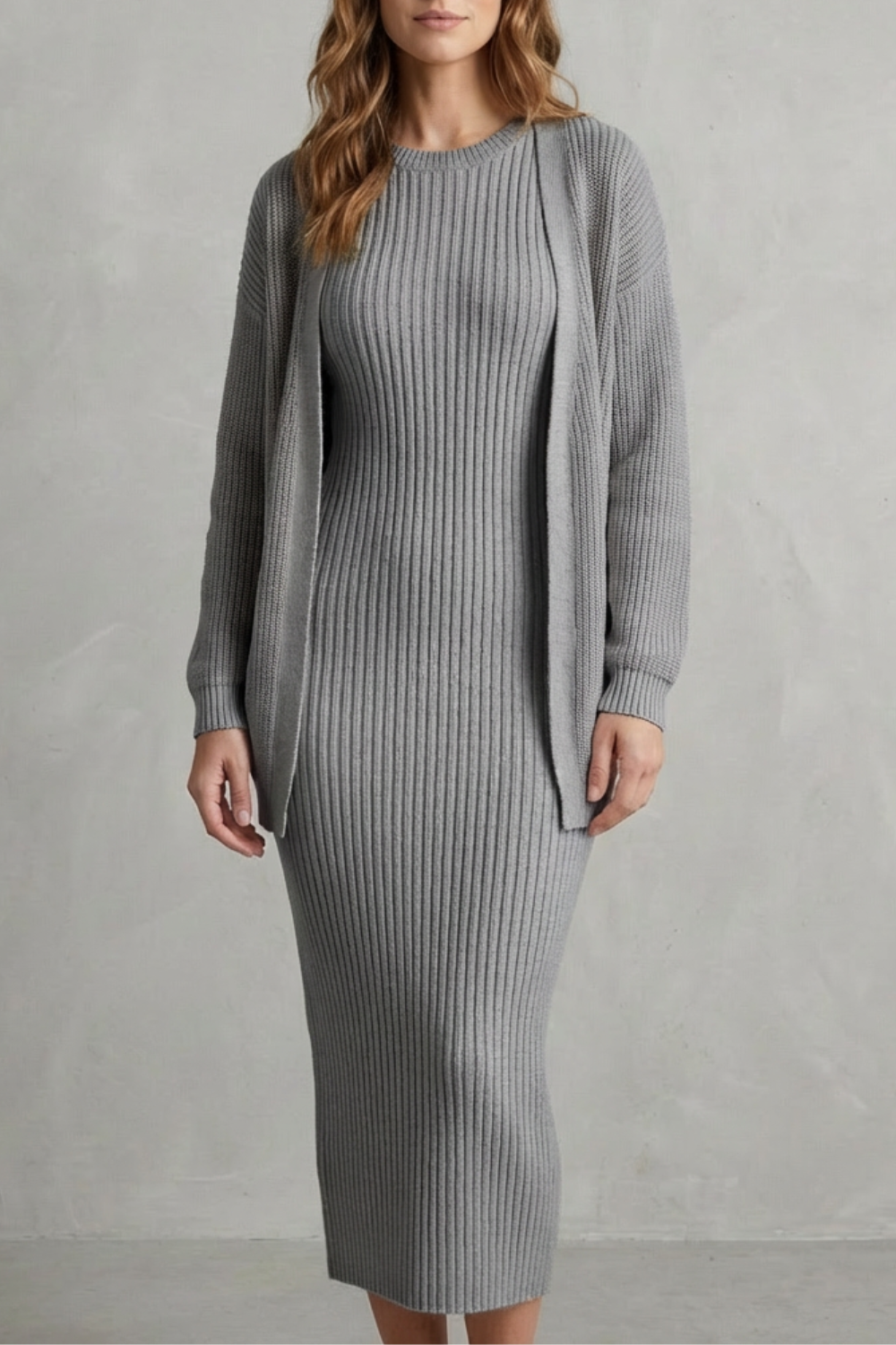 Annika ribbed knit midi dress and cardigan set – image 25