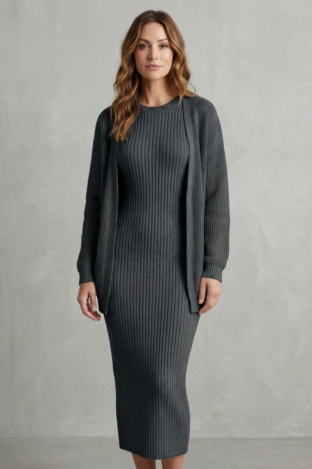 Annika ribbed knit midi dress and cardigan set – image 27