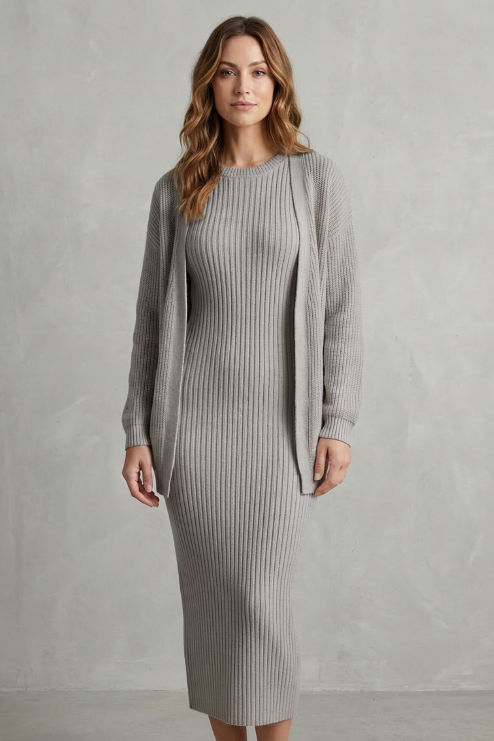 Annika ribbed knit midi dress and cardigan set – image 29
