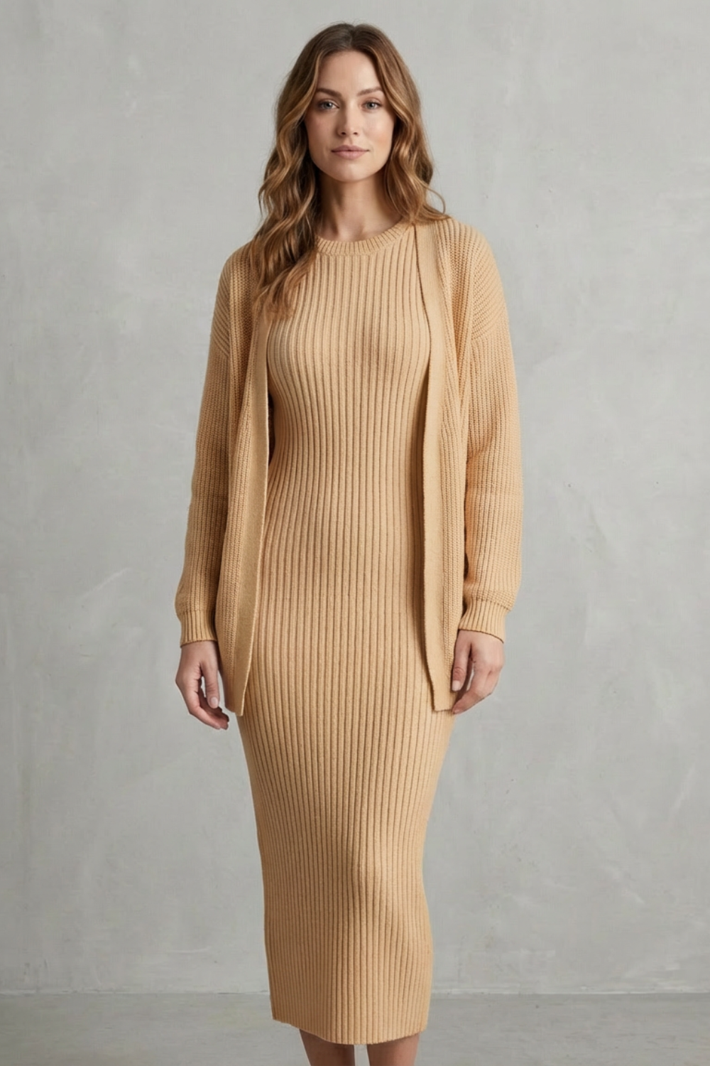 Annika ribbed knit midi dress and cardigan set – image 31