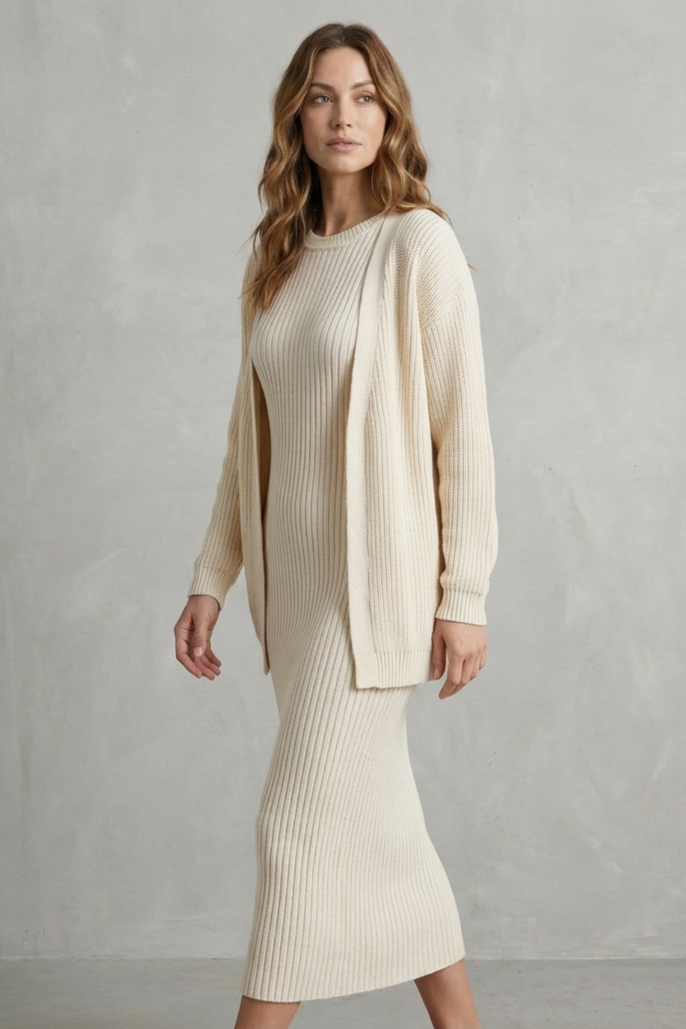 Annika ribbed knit midi dress and cardigan set – image 3
